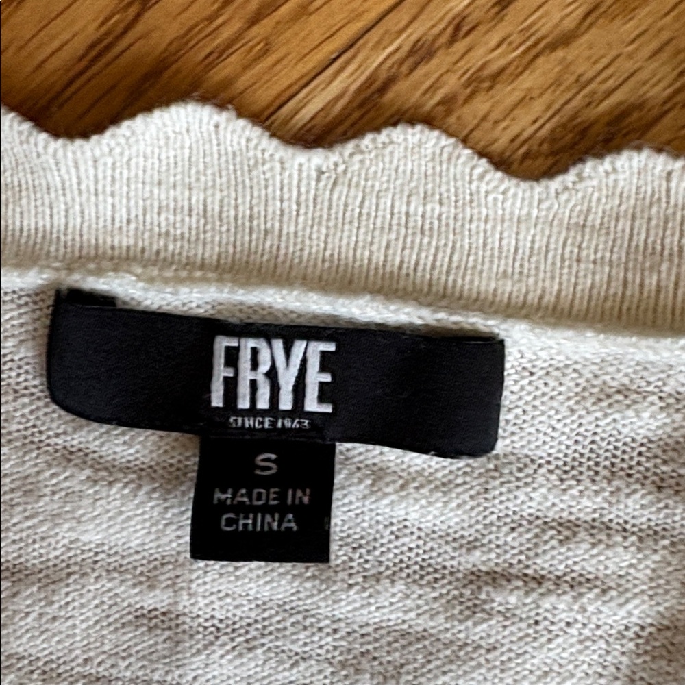 Frye small cotton Cream Scalloped Edge Knit Cardigan - Picture 3 of 6